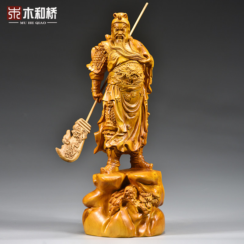 香樟木雕关公像玄关摆件实木雕刻