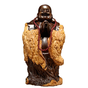 黑檀实木雕刻弥勒佛根雕摆件木质大号笑佛工艺品红木家居玄关装饰