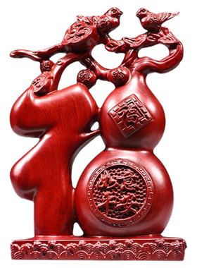 红色木质福字摆件实木五福葫芦