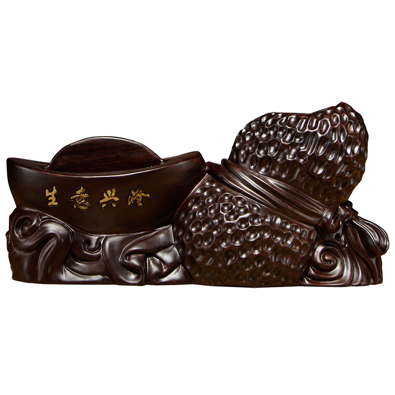 黑檀木生意兴隆笔筒送礼名片盒