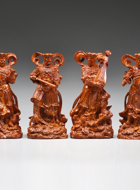 花梨木雕四大天王金刚守门神摆件