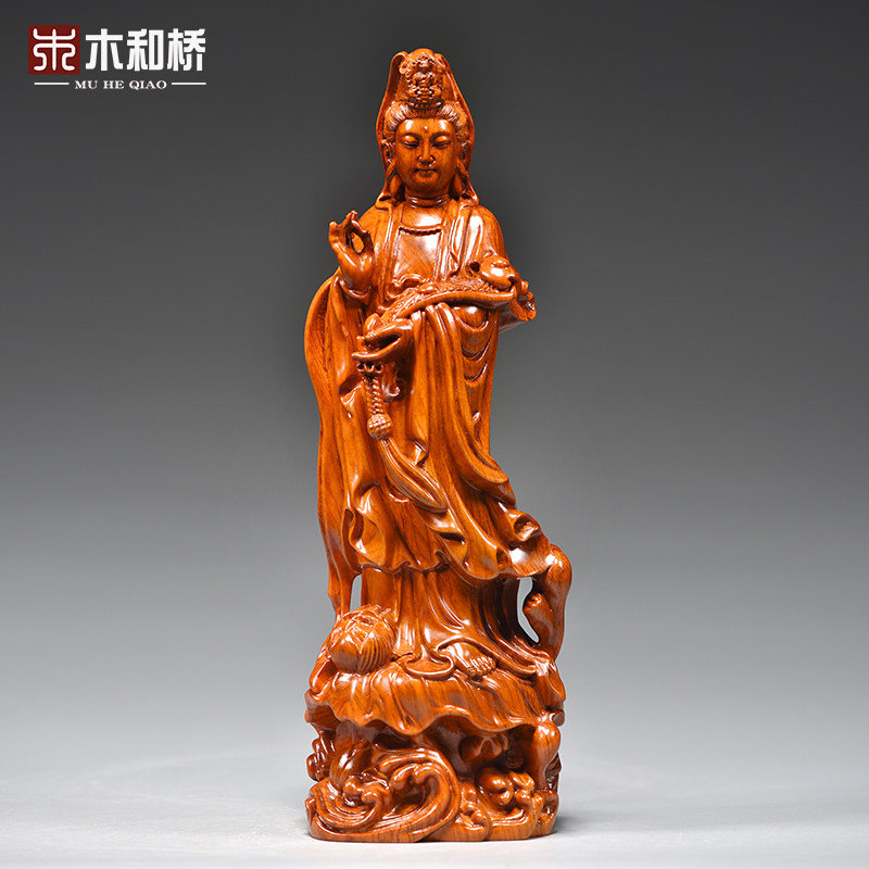 花梨实木雕刻观音佛像摆件