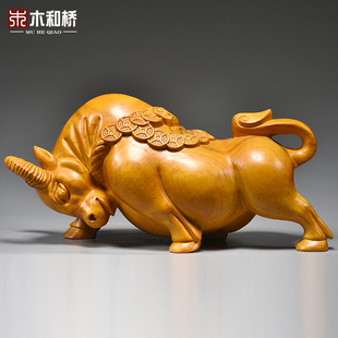 香樟木牛摆件实木雕刻生肖吉祥物客厅家居桌面装饰摆设工艺品送礼