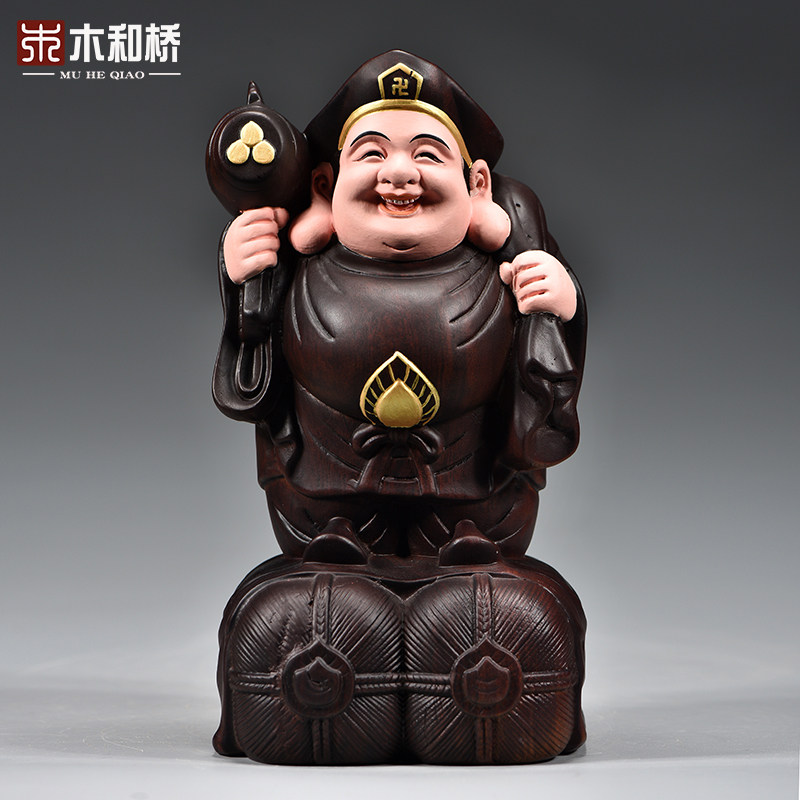 黑檀木雕大黑天财神爷佛像摆件