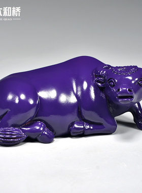 紫色木雕水牛摆件木制十二生肖