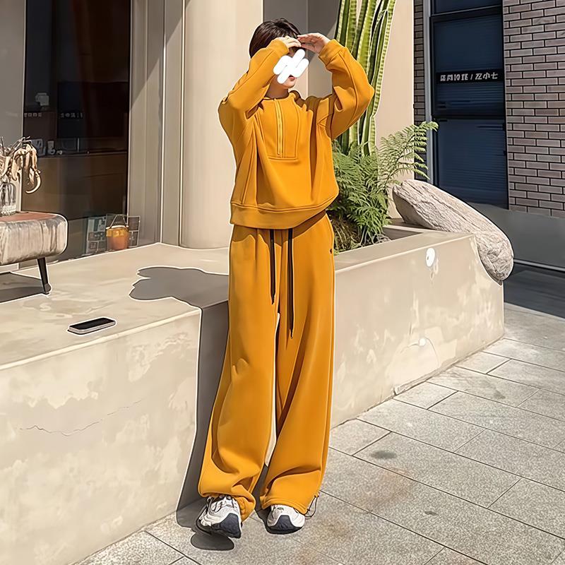 JOYIASS欧货休闲运动套装女秋冬新款时尚洋气黄色连帽卫衣休闲长