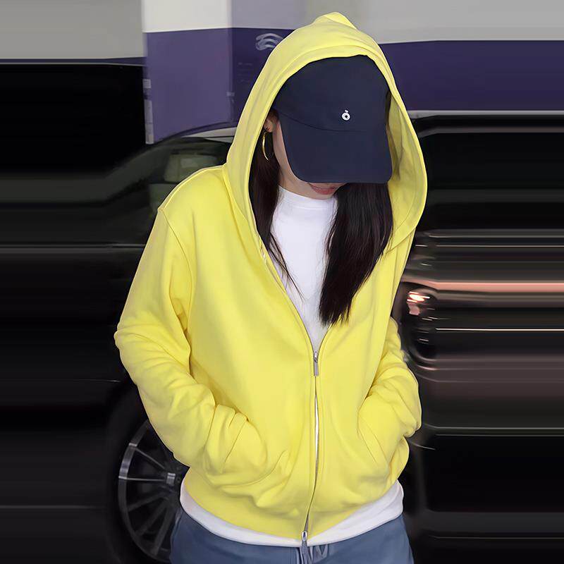 JOYIASS黄色短款卫衣外套女士韩系穿搭秋季新款爆款薄款小个子连