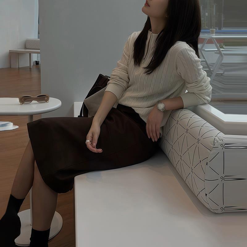 JOYIASS秋季慵懒气质松弛感针织小衫上衣高腰A字中长款半身裙两件