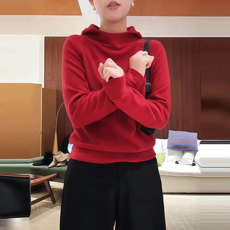 JOYIASS超火红色短款连帽卫衣女秋冬季2025新款爆款时尚洋气内搭