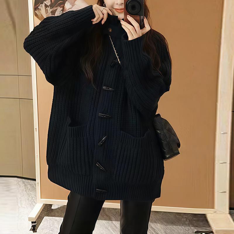 JOYIASS慵懒风小个子赫本风牛角扣毛衣女外套针织开衫中长款韩版