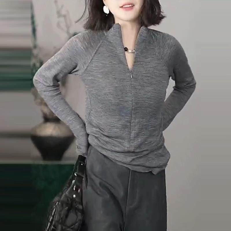 JOYIASS时尚气质立领拉链开衫卫衣女装早秋季纯色简约修身百搭运