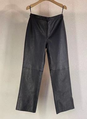 【多多还是多多】高奢系列侧开衩弹力抓皱绵羊皮皮裤KF-PK2371