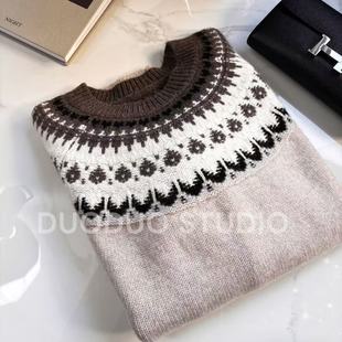 复古圆领提花费尔岛秋冬羊毛羊绒套头衫 美式 3070 多多还是多多
