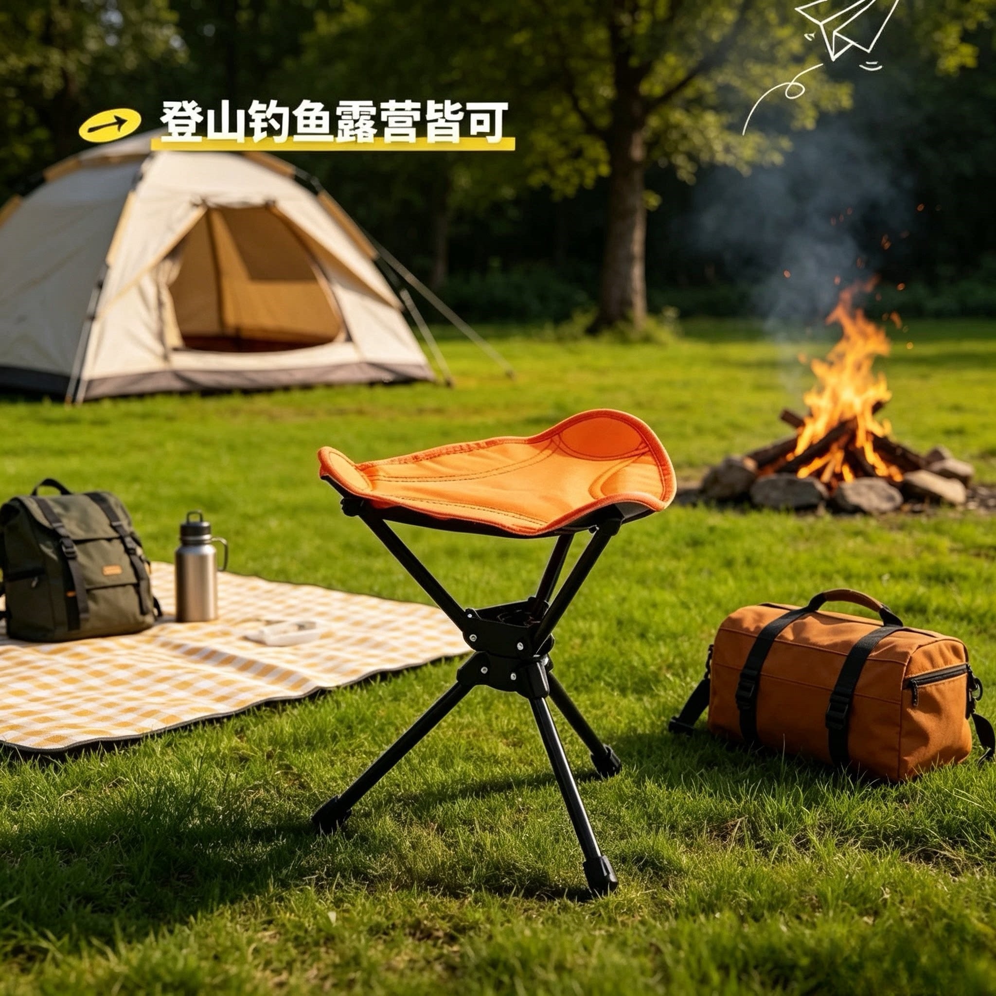 便携式三角折叠凳户外野营骑行可旋转式小马扎露营钓鱼轻便小凳