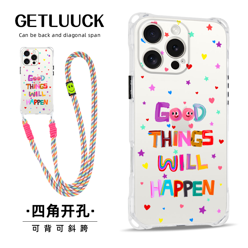 适用iphone16promax华为p70卡通手机壳苹果15pro潮流ins风mate70日韩11手提斜挎14/12腕带挂绳50背带13女生60