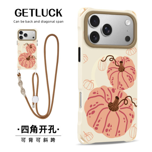 原创咖粉南瓜适用华为pura70苹果18promax手机壳个性新款mate80小众磁吸iphone17pro挂绳斜挎手提16时尚潮流