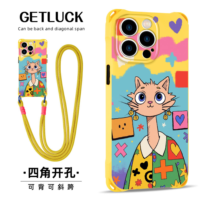 原创耳环猫咪适用iphone13promax华为mate60手机壳14小众新款pura70斜挎挂绳16plus手提苹果15pro潮流创意12