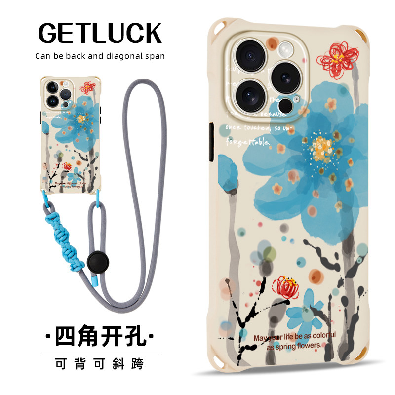 原创水墨蓝花适用华为mate70苹果18promax手机壳挂绳斜挎pura80小众卡通创意iphone16plus新款手提背带17pro