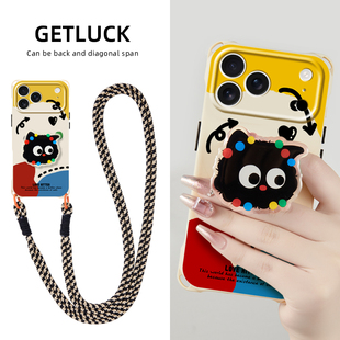 适用苹果17promax华为p70手机壳mate60pro挂绳iPhone14 40背带16气囊支架12pro卡通波点猫猫 15小众斜挎50