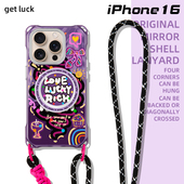 原创彩色松弛线条适用苹果17promax手机壳磁吸支架12卡通16潮流ins风iphone15pro挂绳可调节手提13斜挎背带14