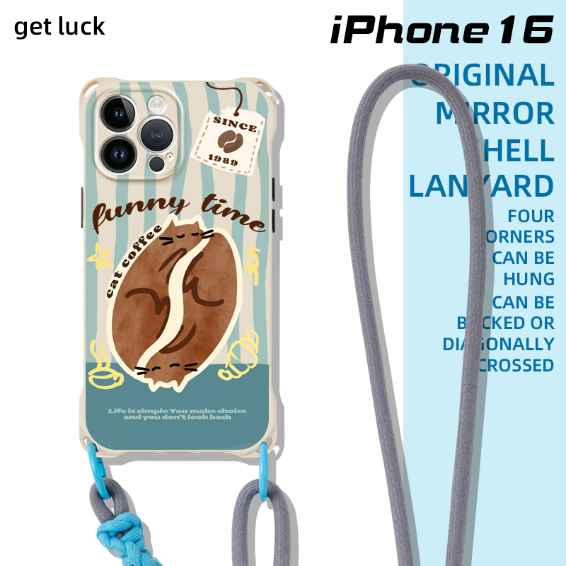 原创咖啡豆猫咪适用iphone15promax华为mate60手机壳斜挎手提14pro小众新款pura70卡通挂绳苹果16plus创意13