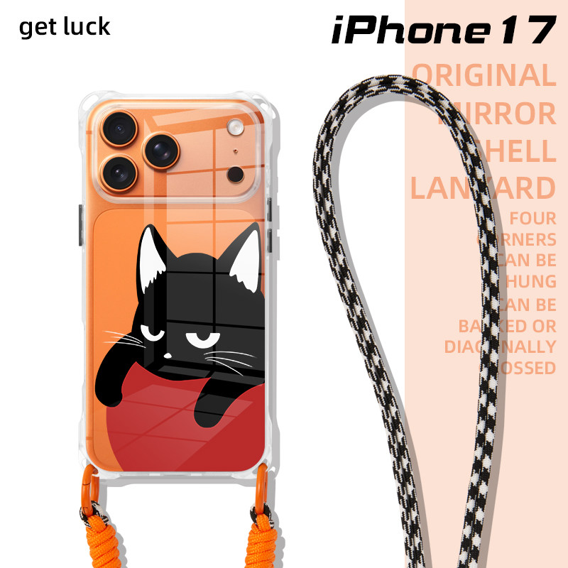适用于苹果18promax手机壳斜挎背带16pro腕带女款iphone17挂绳卡通猫咪air手提15plus透明全包壳小众ins风图片
