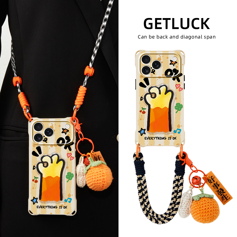 原创一切ok适用华为mate70苹果17promax手机壳创意小众pura80斜挎挂绳iphone16plus新款支架挂件15pro手提14