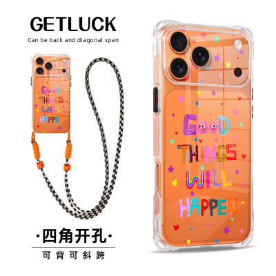 适用于iphone17手机壳新款透明女苹果17pro挂绳手腕promax斜挎可背16腕带高级原创15手提air背带挂脖ins风