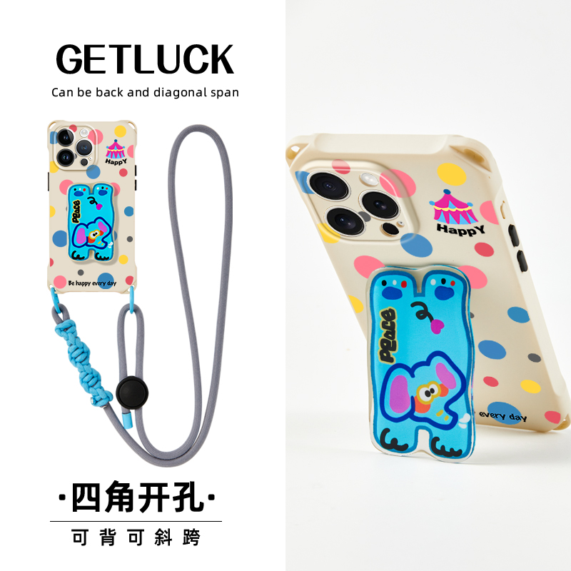 适用苹果17promax手机壳卡通创意ins14手提腕带支架12原创趴趴象iphone15promax斜挎背带16挂脖挂绳13潮流xr
