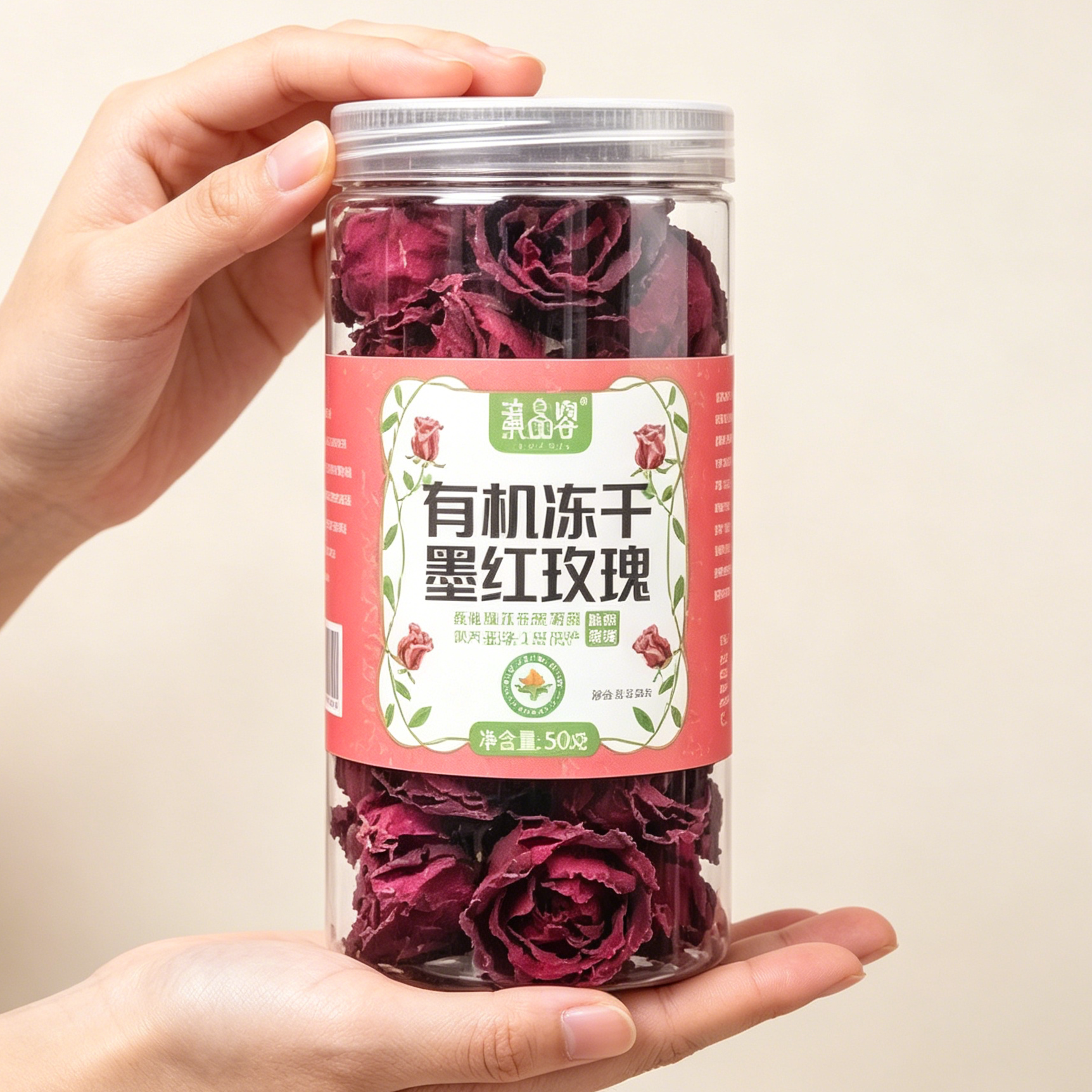 滇品客农科院有机冻干墨红玫瑰花茶罐装头茬大朵云南食用瓣红玫瑰