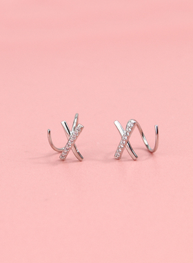 s925纯银字母X耳环女韩版简约时尚气质百搭个性网红曲线交叉耳钉