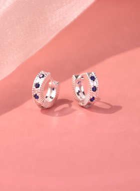 日韩925银简约几何高级感蓝色锆石耳扣耳圈小众潮女小众设计耳饰
