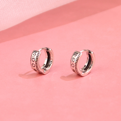 简约925银针复古做旧爱心涂鸦耳扣女个性小众设计百搭冷淡风耳环