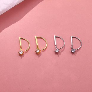 925纯银单钻耳钩耳环女ins小众设计感高级耳钉气质耳扣冷淡风耳饰