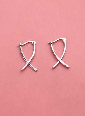 s925银线条交叉耳扣女2024年新款潮高级感耳钉秋冬新款气质耳环