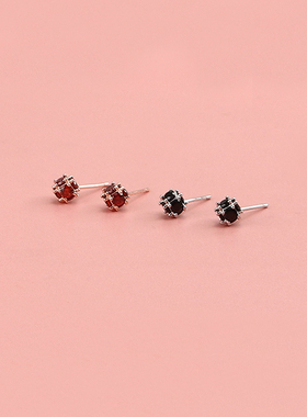 s925银红色锆石孔明锁耳钉女简约小众精致小巧百搭中国风复古耳环