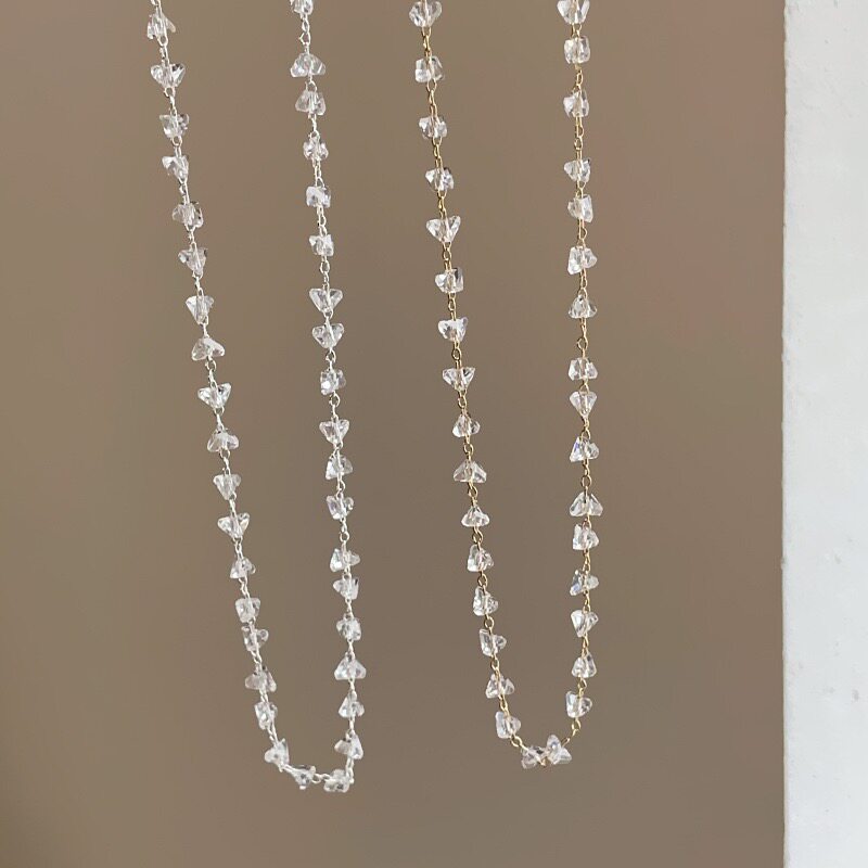 S925纯银天然白水晶项链女小众设计感高级轻奢精致百搭锁骨链颈链