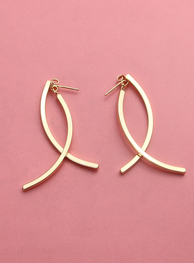 s925银简约交叉金属耳环女法式轻奢气质圆脸显瘦2024年新款潮耳饰