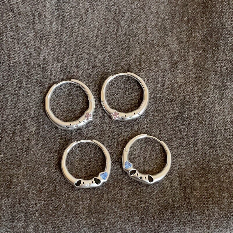 S925纯银小猫耳环女小众设计感高级轻奢精致百搭耳圈耳扣耳饰