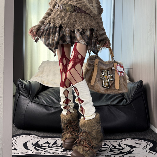 甜酷辣妹秋冬女破洞吊带袜叠腿套