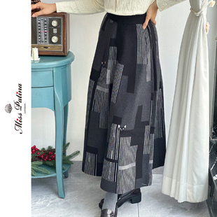 MP英伦复古装饰主义风几何图形针织A字半裙弹力百搭冬季上新