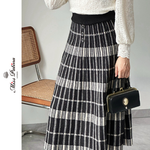 MP英伦复古装饰主义风格子针织A字半裙弹力百搭秋季上新