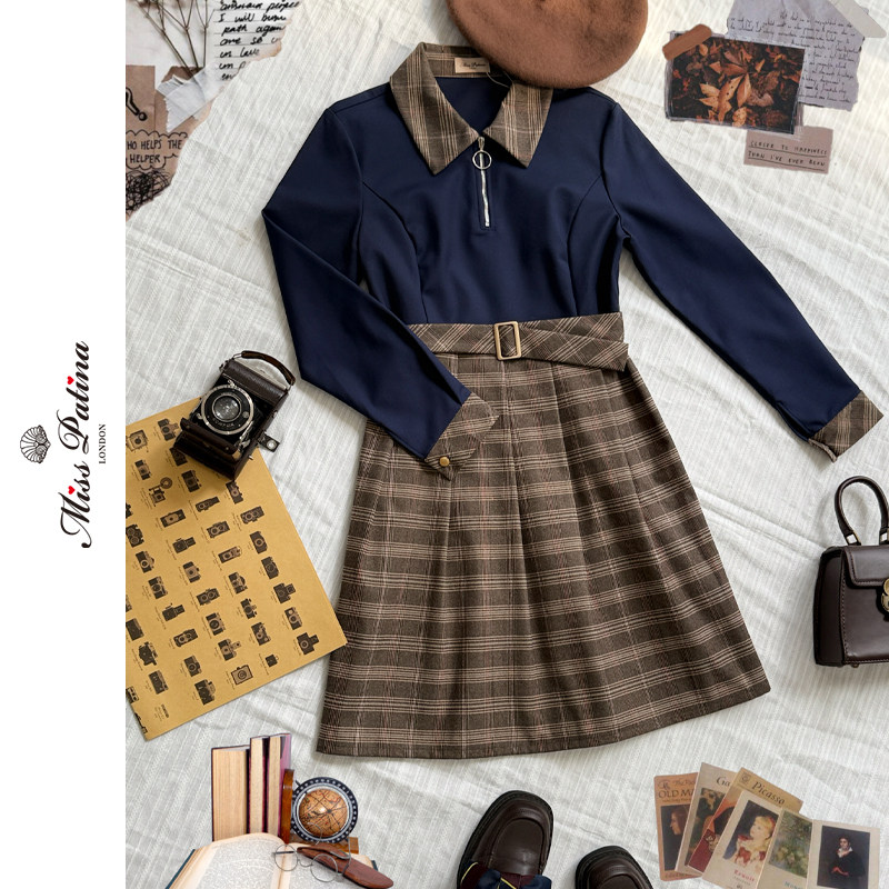 MP英伦复古原创设计 单品 学院风拼接格纹连衣裙,女装/女士精品,连衣裙,淘宝优惠券,粉丝福利购,淘宝优惠卷