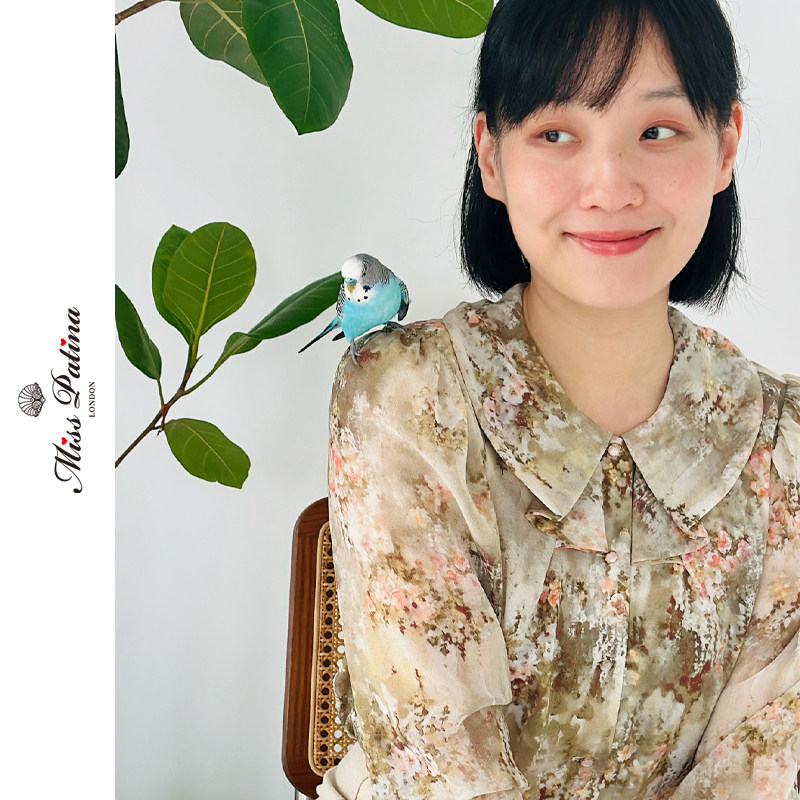 MP莫奈水彩花影柔美优雅翻领衬衫