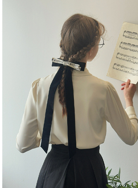 MP英伦复古原创设计 文艺女生幸运鸟音符丝绒蝴蝶结发夹