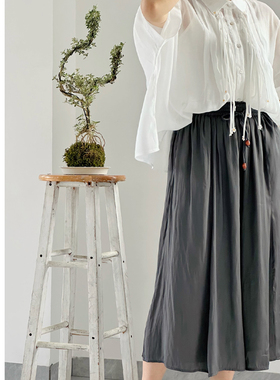 MissPatina 浣溪沙光泽感炭灰色铜氨丝轻薄飘逸阔腿裤裙