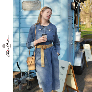 MP森系度假风文艺小狐狸刺绣纯棉牛仔蓝宽松版连衣裙柔软舒适