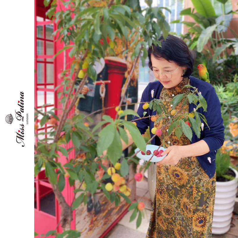 MP向日葵印花无袖连衣裙改良旗袍