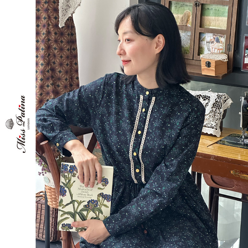 森系田园风碎花蕾丝花边连衣裙