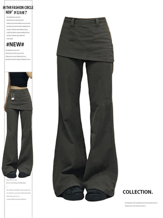 Plus Size Beautiful Retro Fake Two-Piece Butt Curtain Jeans 2025 Slightly Flared Workwear Slimming Look Straight Layered Wide-Leg Pants